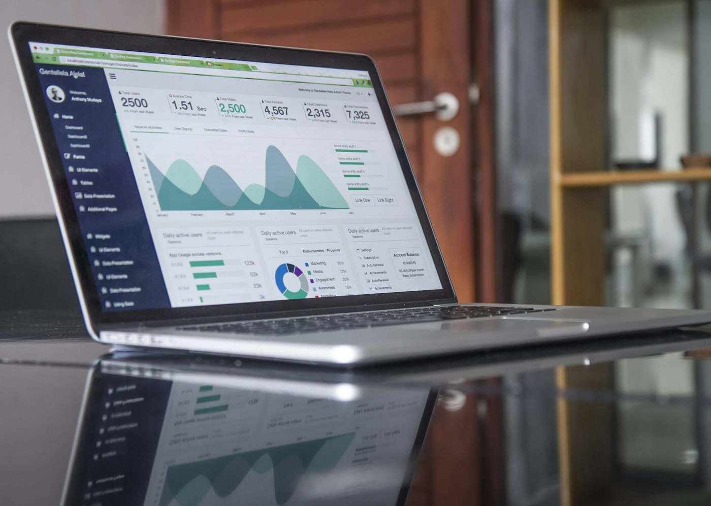 Data analysis charts and research notes on a laptop (illustrative image)